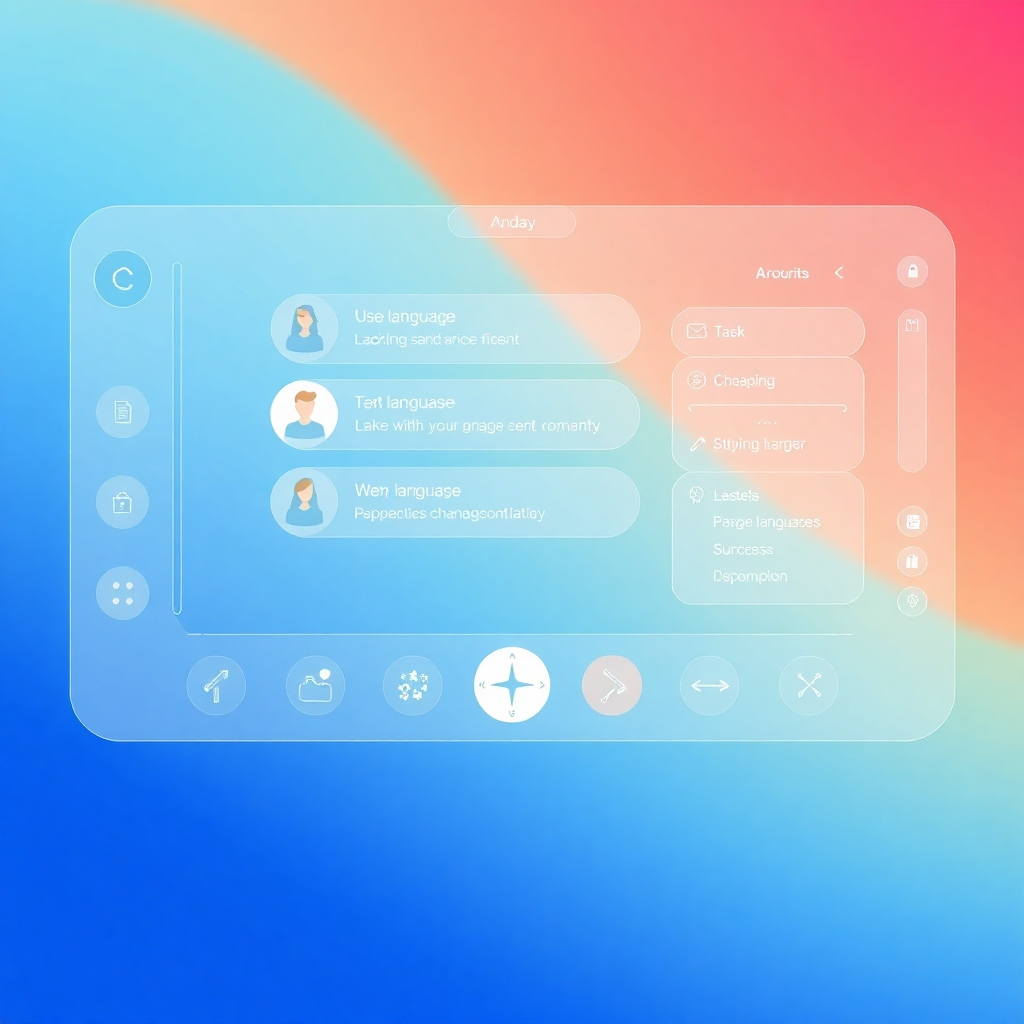 Design a high-quality image showing a virtual assistant interface that adapts dynamically to reflect user inputs and display language settings. The design should be clean and intuitive, with clear controls and visual feedback. The color palette should be simple, modern, and easily readable. The scene should convey the ease of customization.